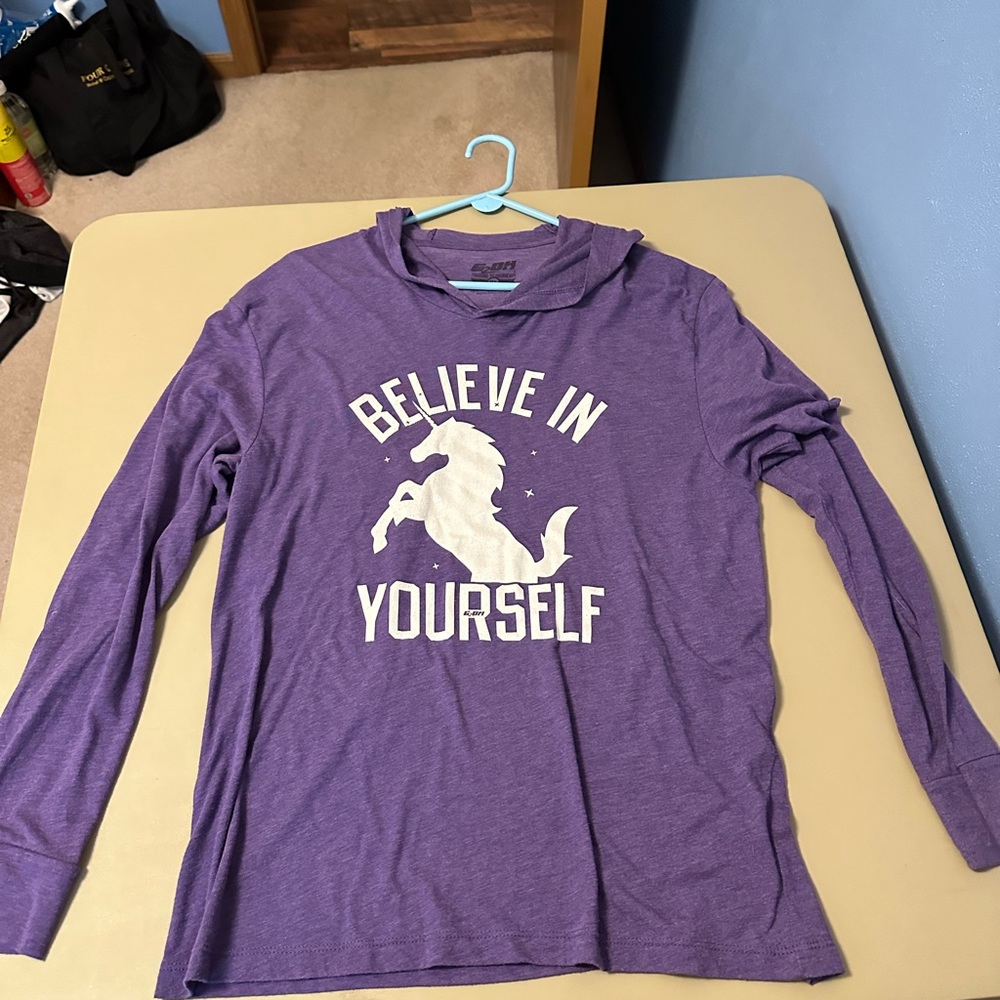 Purple G2OH “Believe in yourself” with unicorn design hooded pullover T-shirt